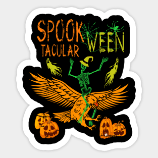 Halloween Skeleton Riding Eagle Spook Tacular Ween Sticker